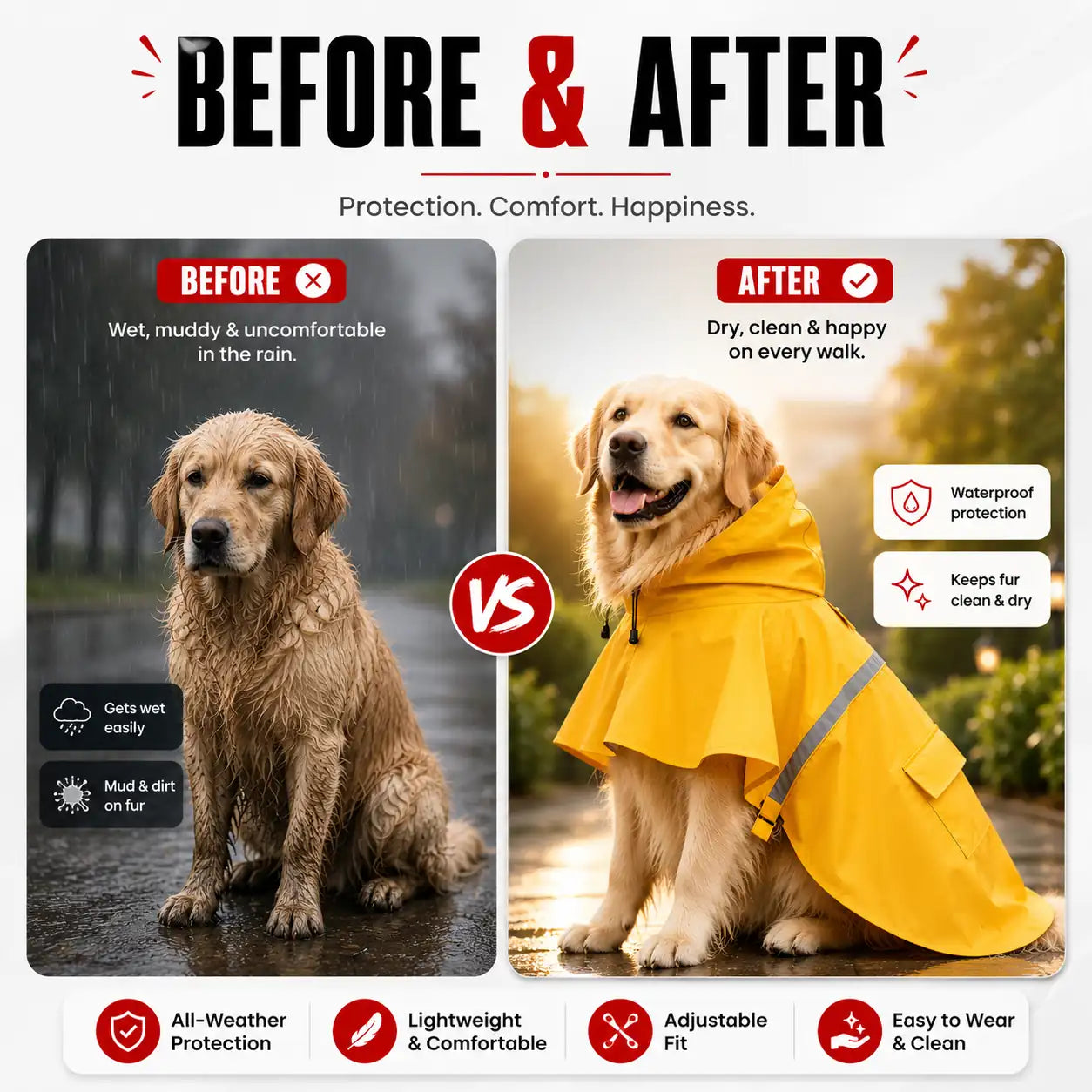 Hooded Reflective Dog Raincoat