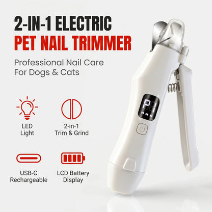 2 in 1 Electric Pet Nail Trimmer with LED Lights Pet Nail Grinder Dog Nail Trimmer and Grinder for Small Medium Large Dogs/Cats
