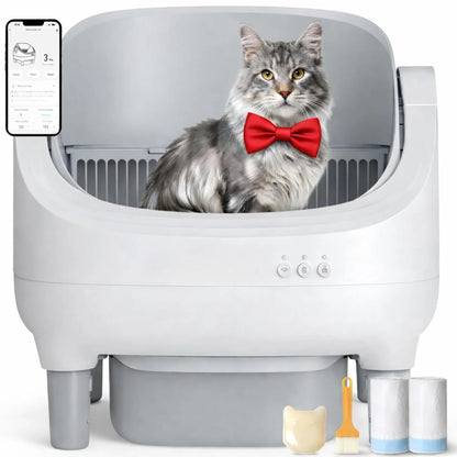 Automatic Cat Litter Box Self Cleaning, App Control, Open-Top Automatic Litter Box with Safety Sensors, Customized