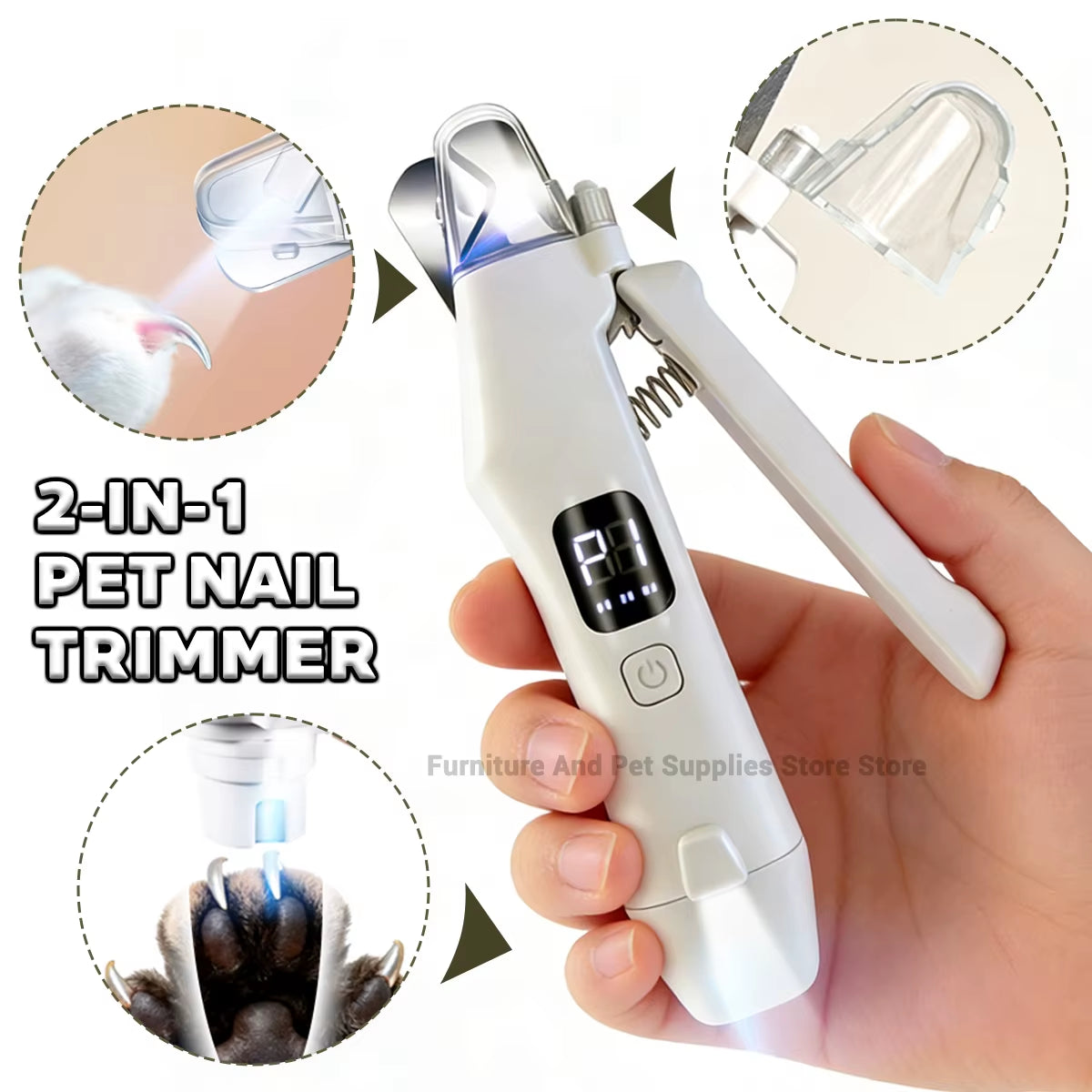2 in 1 Electric Pet Nail Trimmer with LED Lights Pet Nail Grinder Dog Nail Trimmer and Grinder for Small Medium Large Dogs/Cats