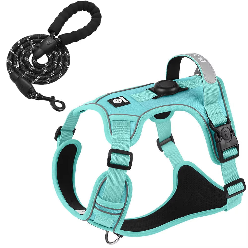 Dog Harness with Airtag Holder and Leash Set-Premium Oxford Breathable Material Durable Reflective Dog Harness and Leash Set